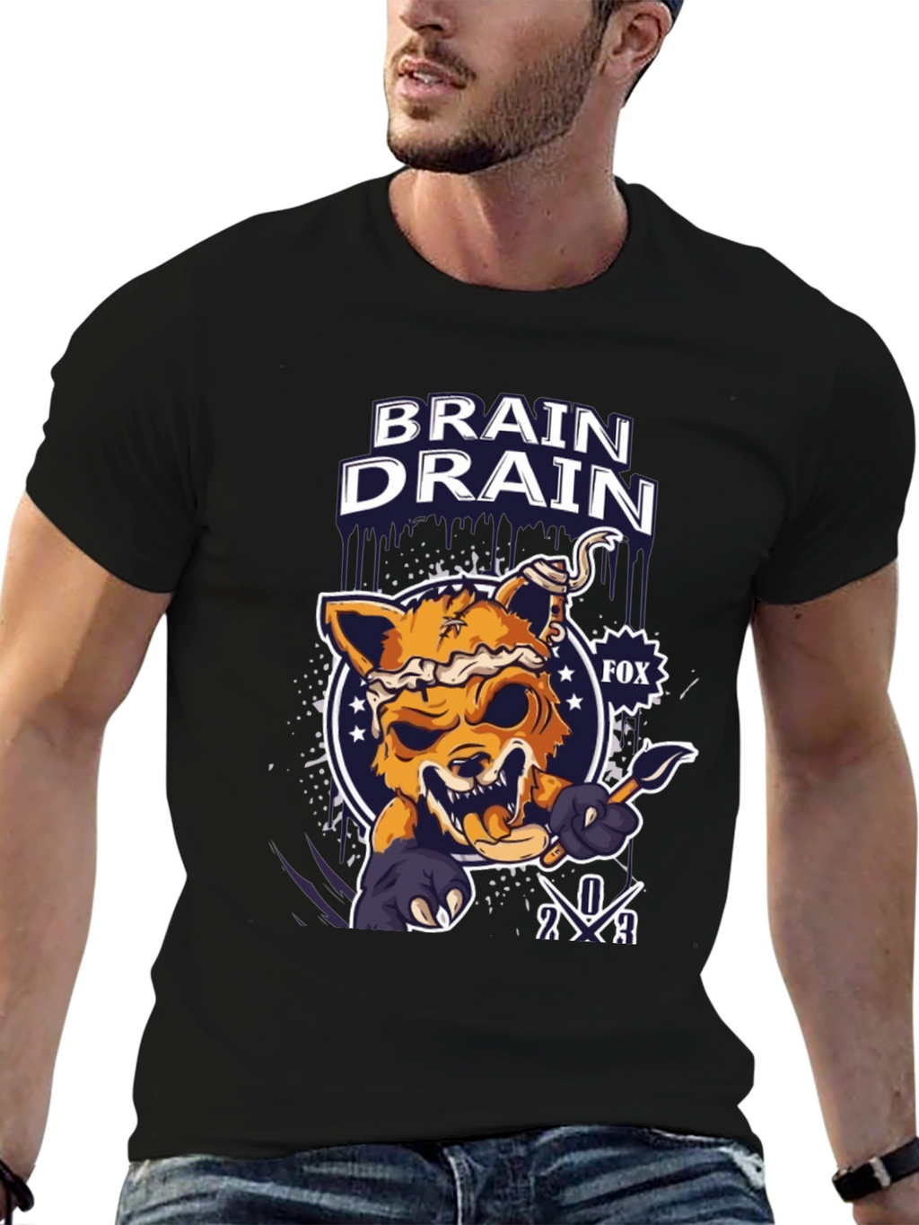 Brain Drain Fox Graphic T-Shirt - Unique Design