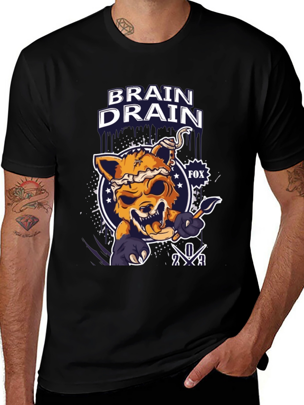 Brain Drain Fox Graphic T-Shirt - Unique Design
