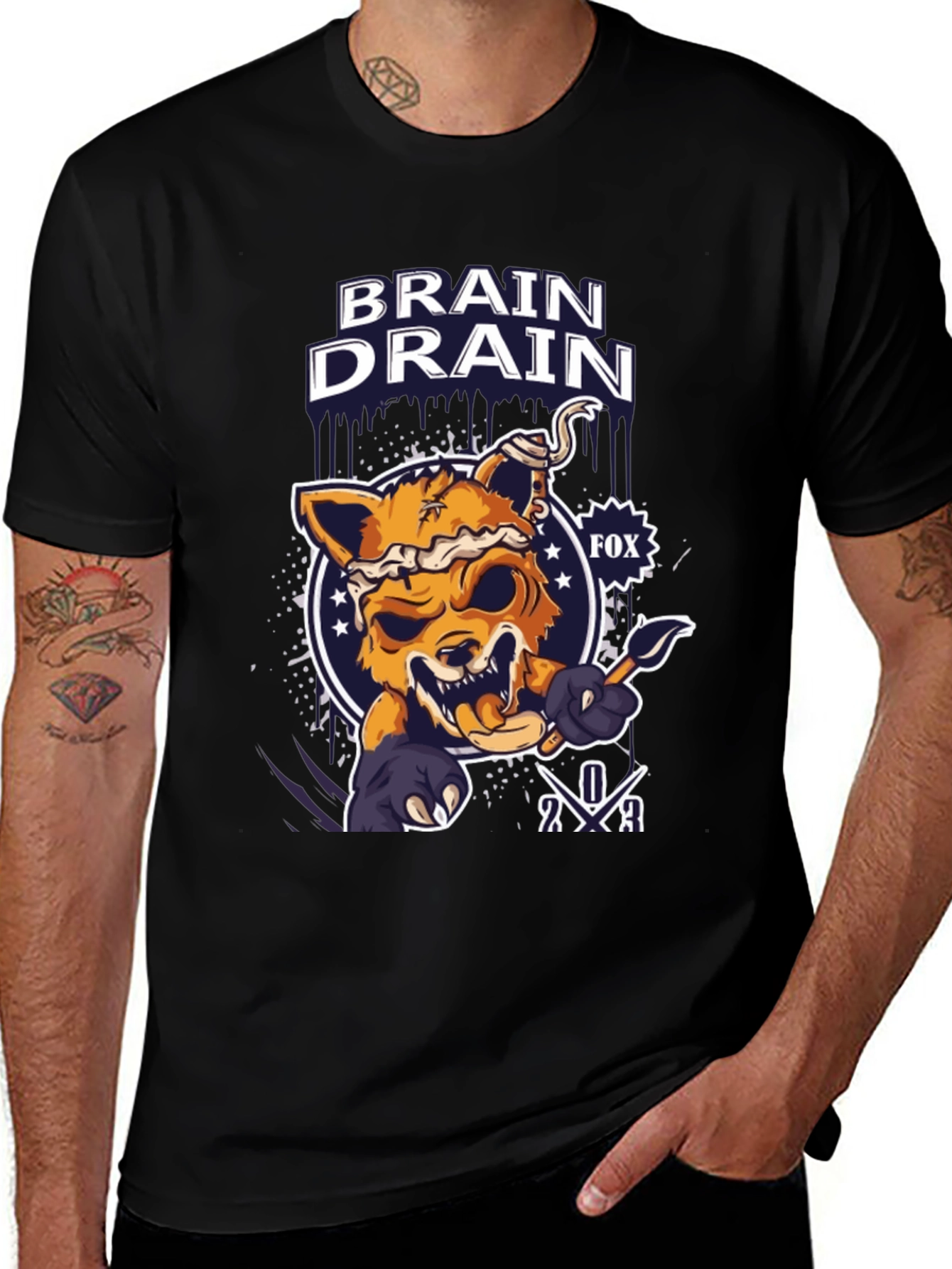 Brain Drain Fox Graphic T-Shirt - Unique Design