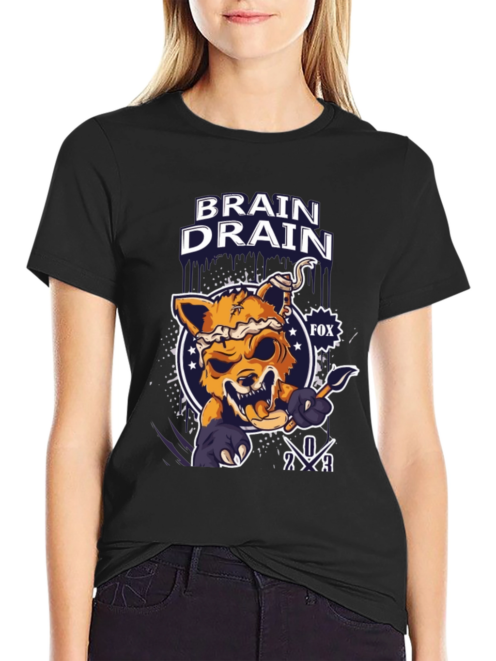 Brain Drain Fox Graphic T-Shirt - Unique Design