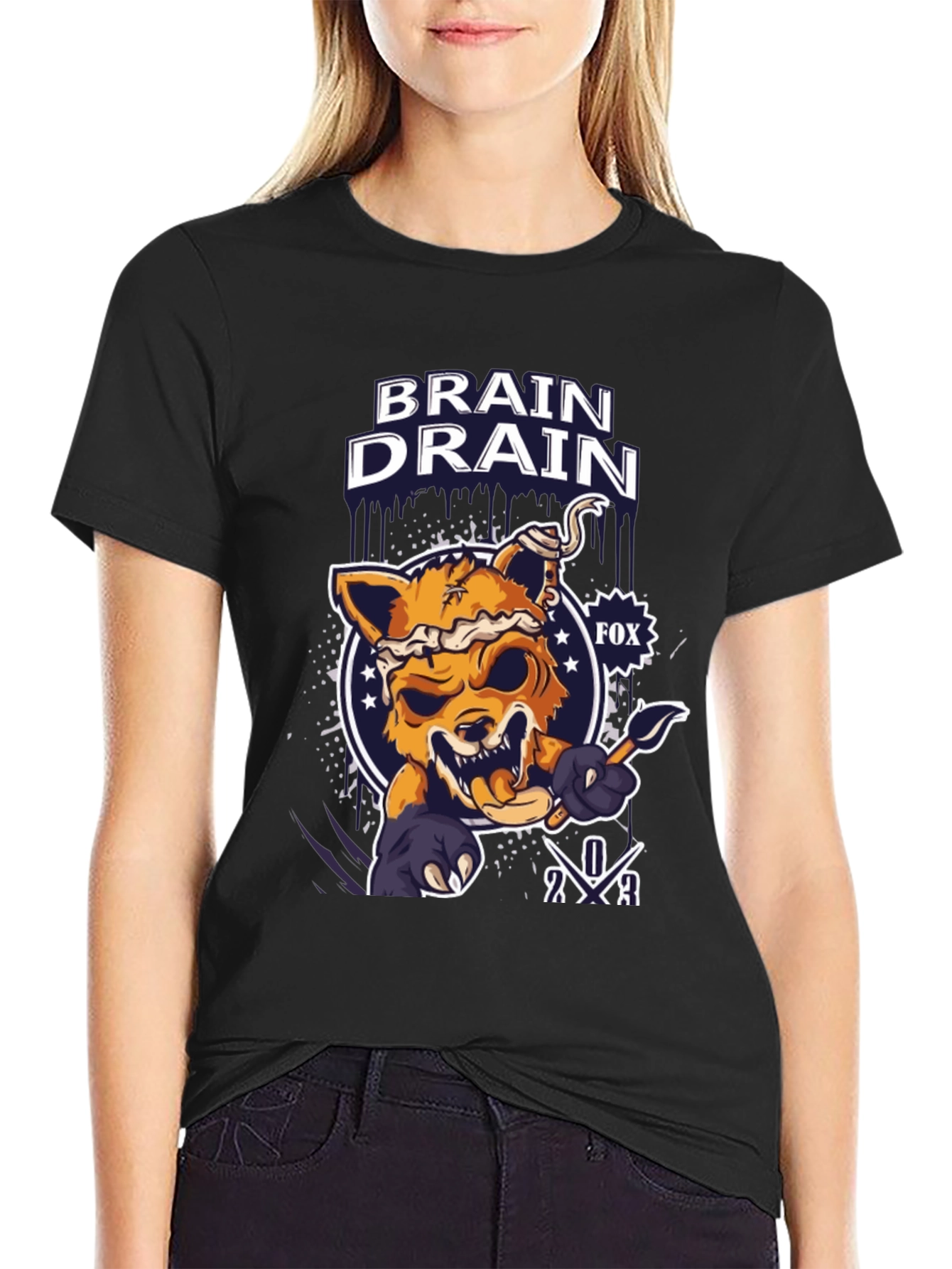 Brain Drain Fox Graphic T-Shirt - Unique Design