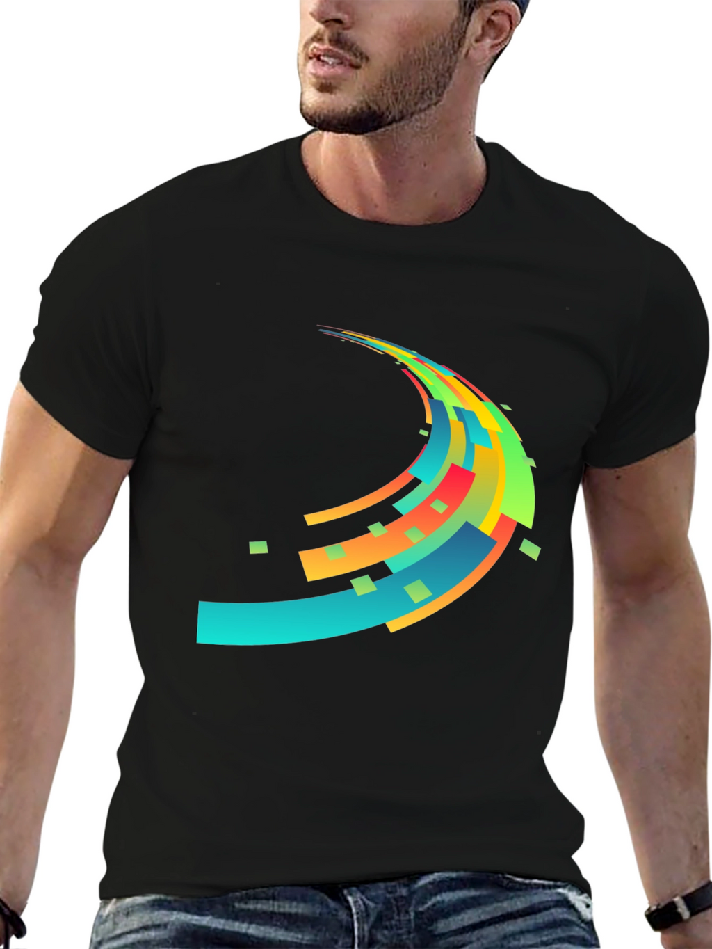 Abstract Wave Graphic Mens Black T-Shirt