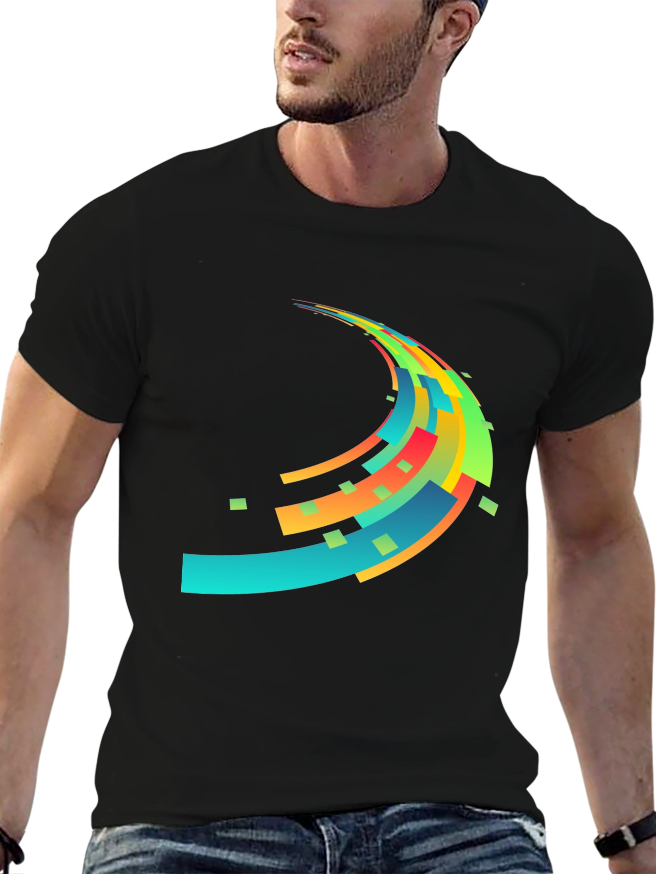 Abstract Wave Graphic Mens Black T-Shirt