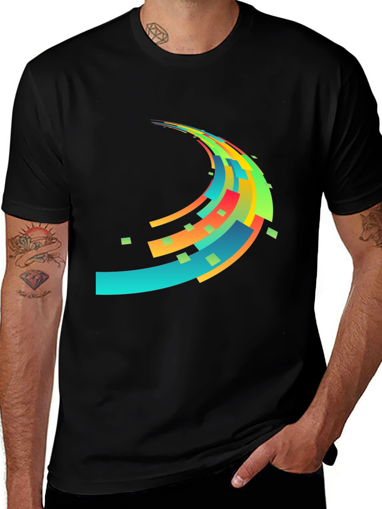 Abstract Wave Graphic Mens Black T-Shirt