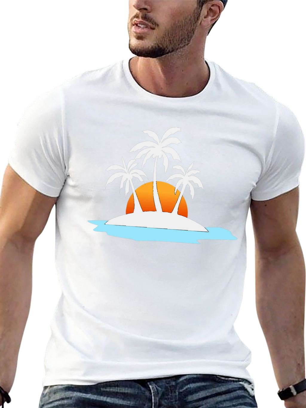 Tropical Island T-Shirt - Sunset Palm Tree Design