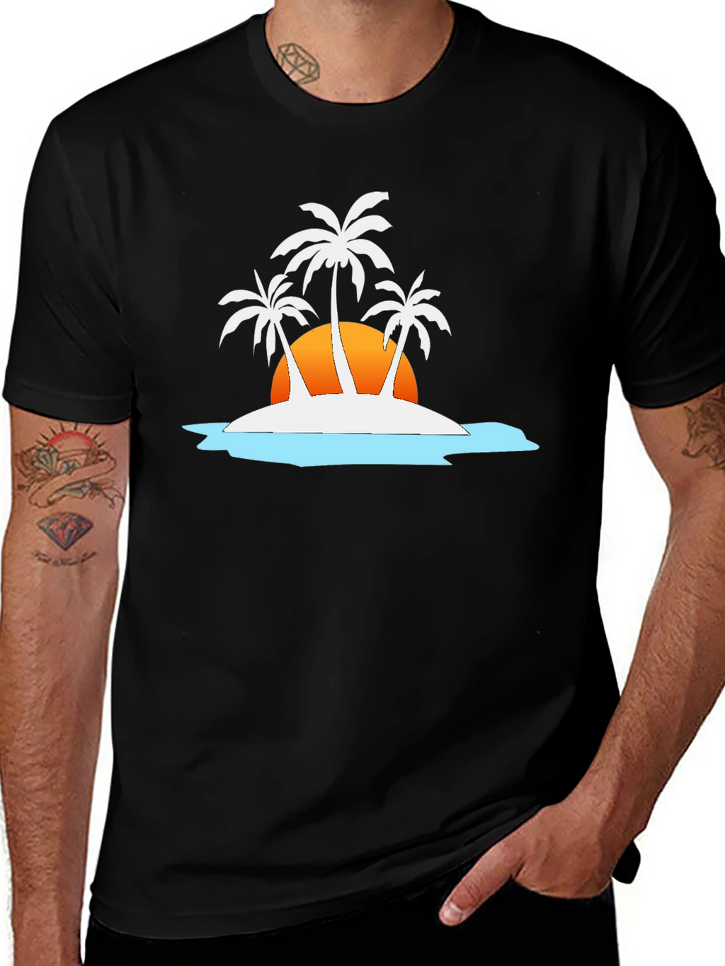 Tropical Island T-Shirt - Sunset Palm Tree Design