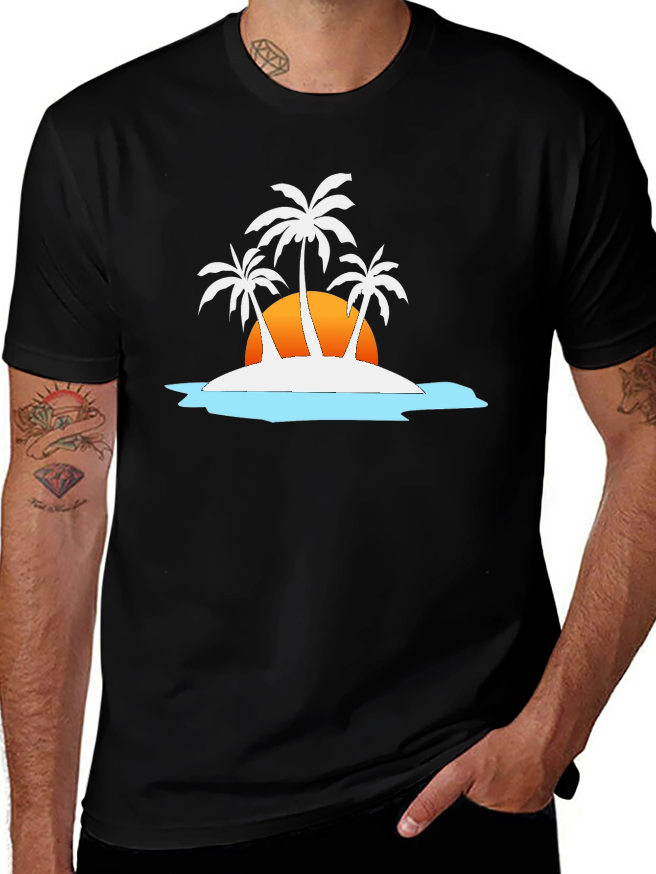 Tropical Island T-Shirt - Sunset Palm Tree Design