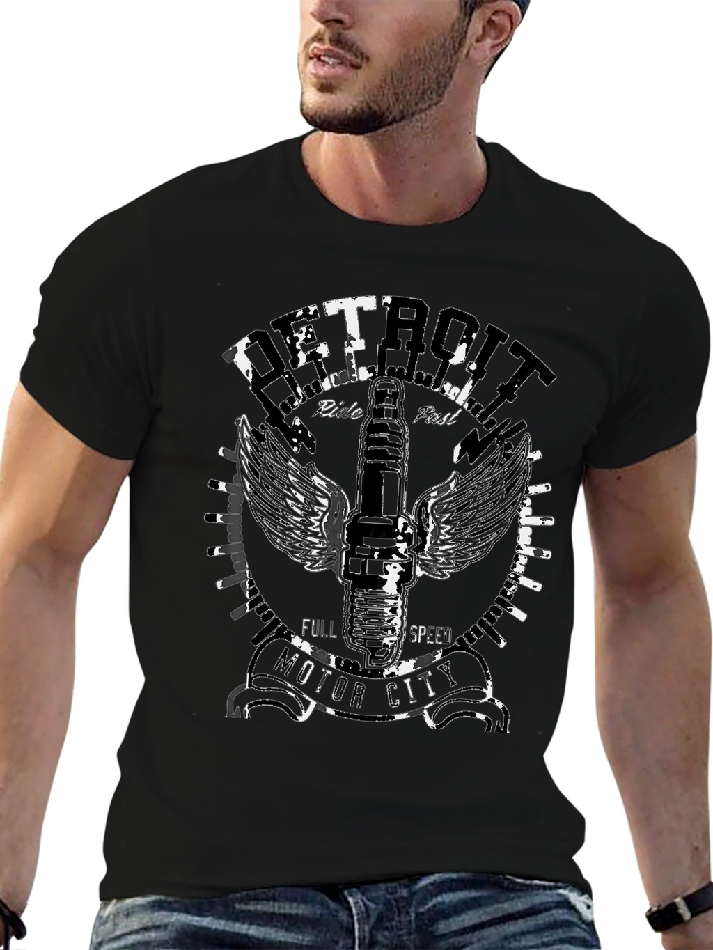 Detroit Motor City Black Graphic Tee