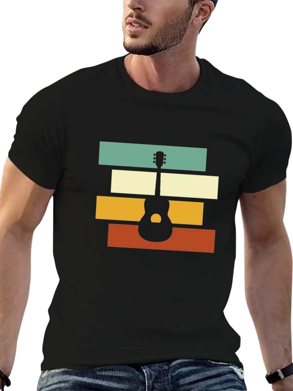 Retro Guitar Graphic Tee - Black Unisex T-Shirt