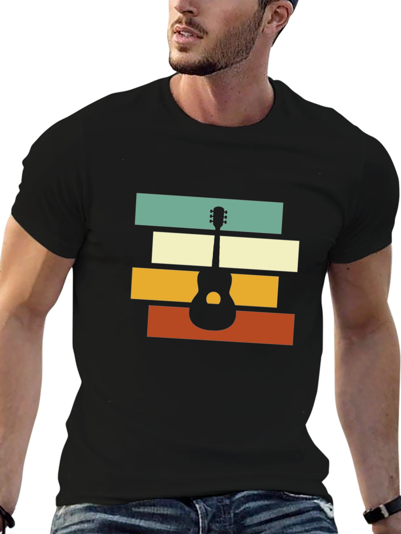 Retro Guitar Graphic Tee - Black Unisex T-Shirt