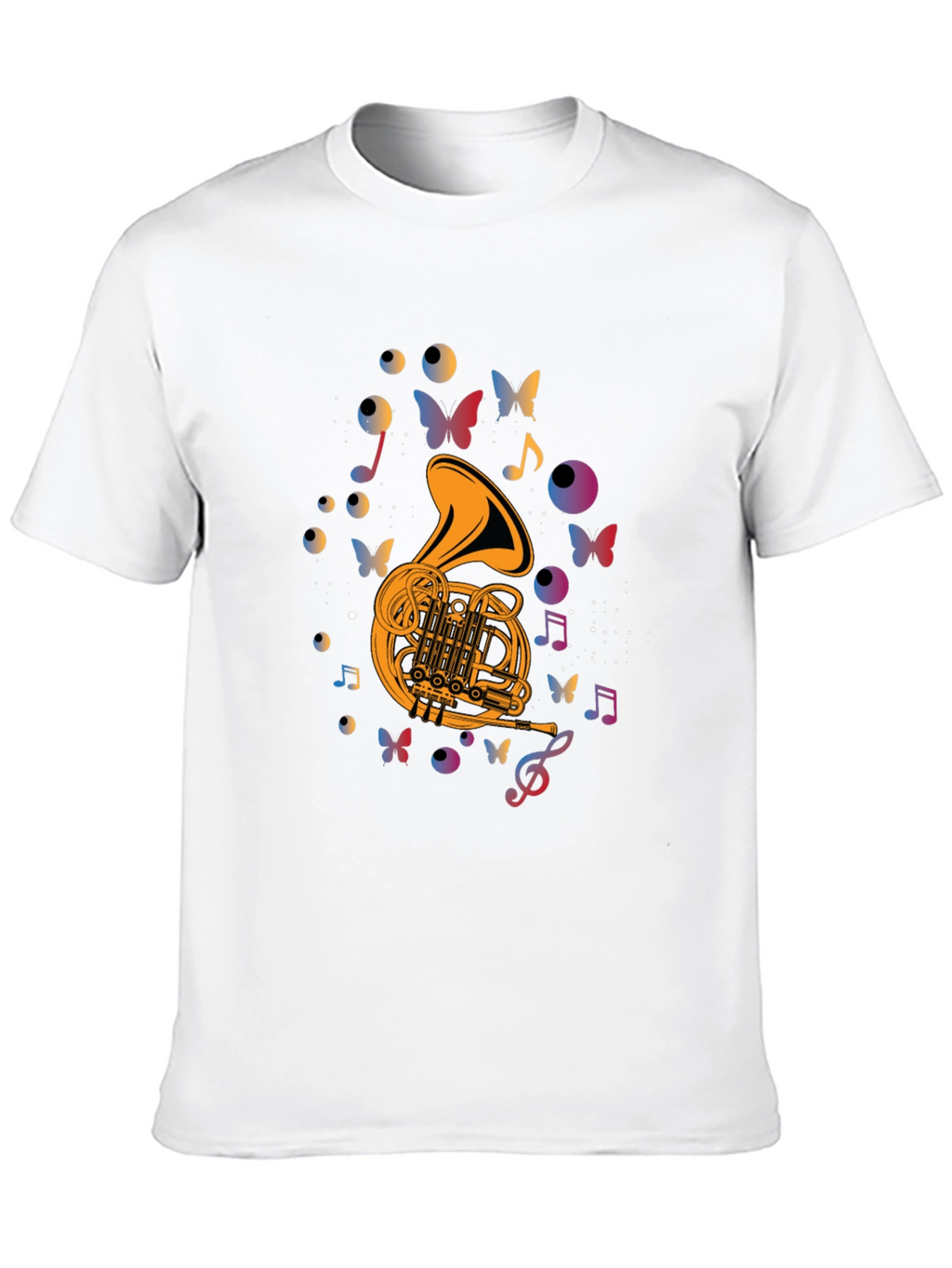 Musical French Horn T-Shirt - Artistic Butterfly Design
