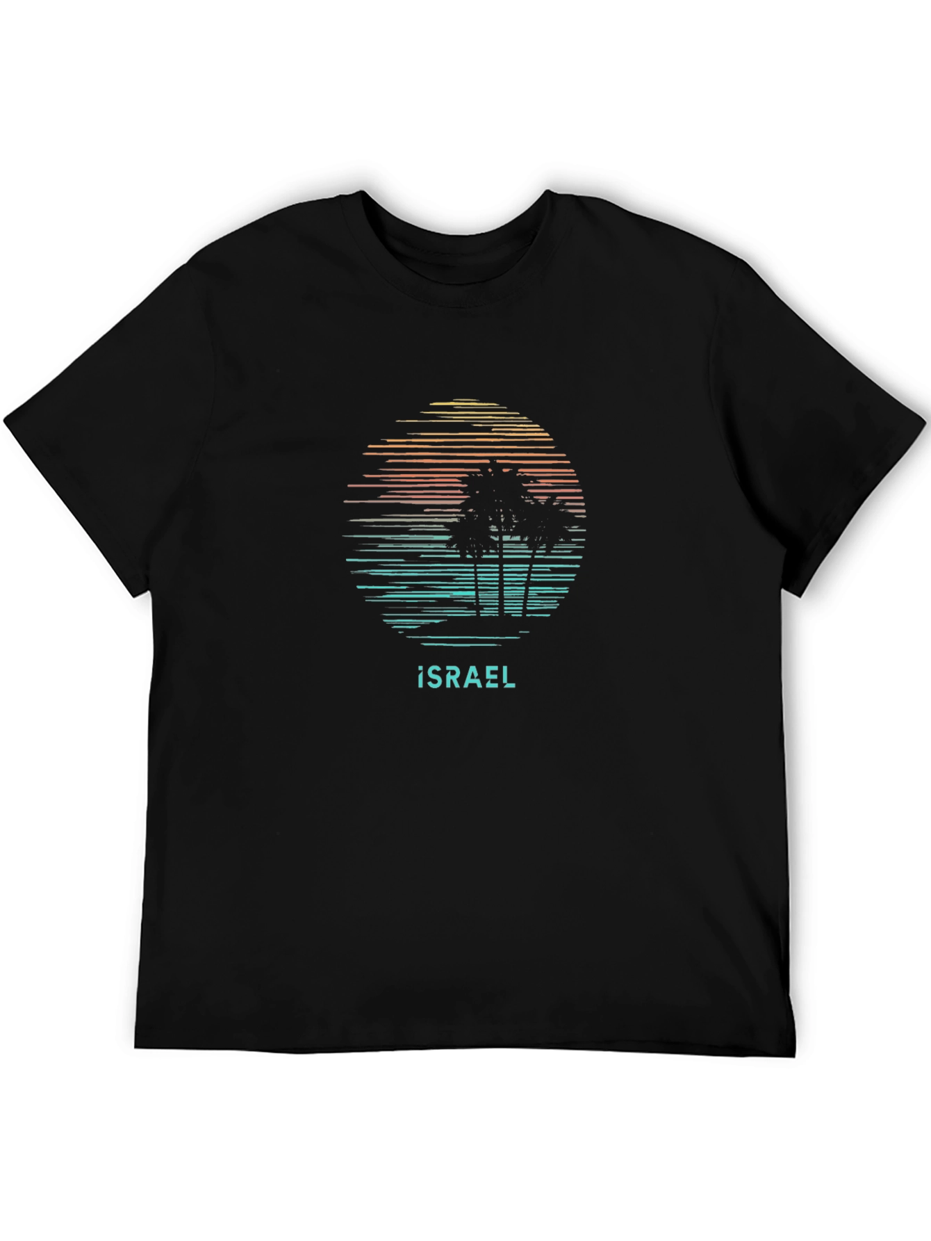 Israel Palm Tree Sunset T-Shirt - Black