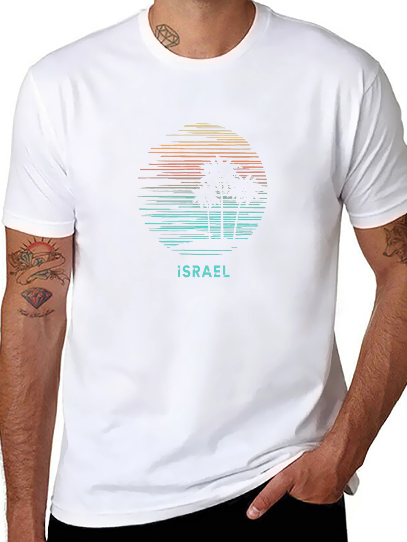 Israel Palm Tree Sunset T-Shirt - Black