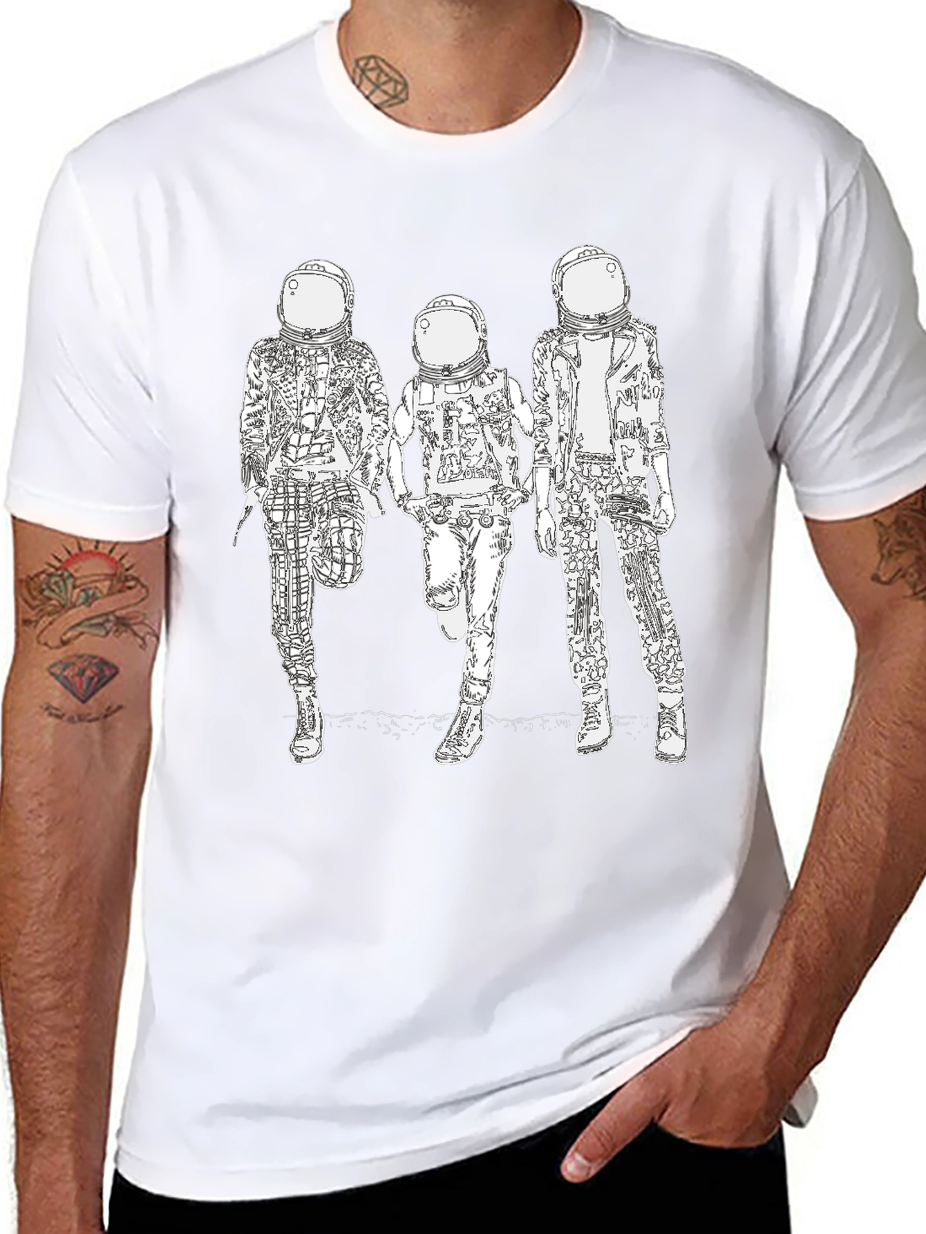 Astronaut Graphic Tee - Black Cotton Blend Casual Wear