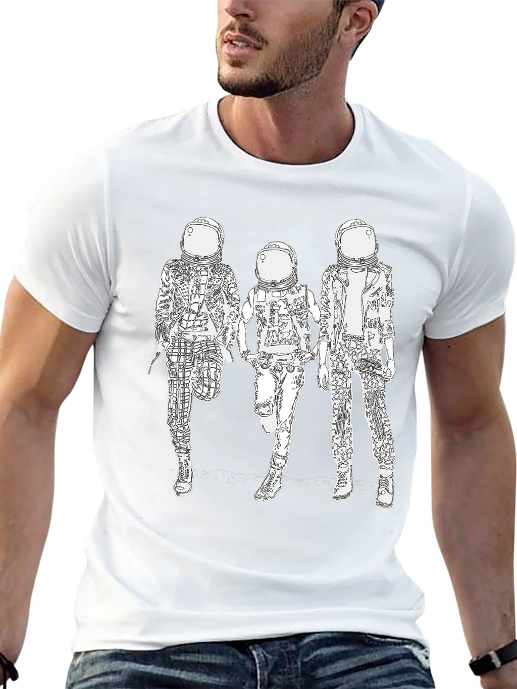 Astronaut Graphic Tee - Black Cotton Blend Casual Wear