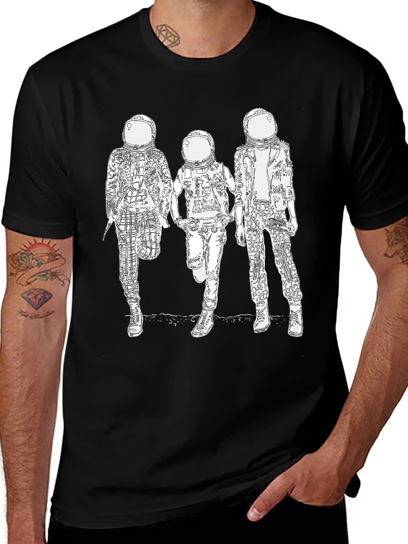 Astronaut Graphic Tee - Black Cotton Blend Casual Wear