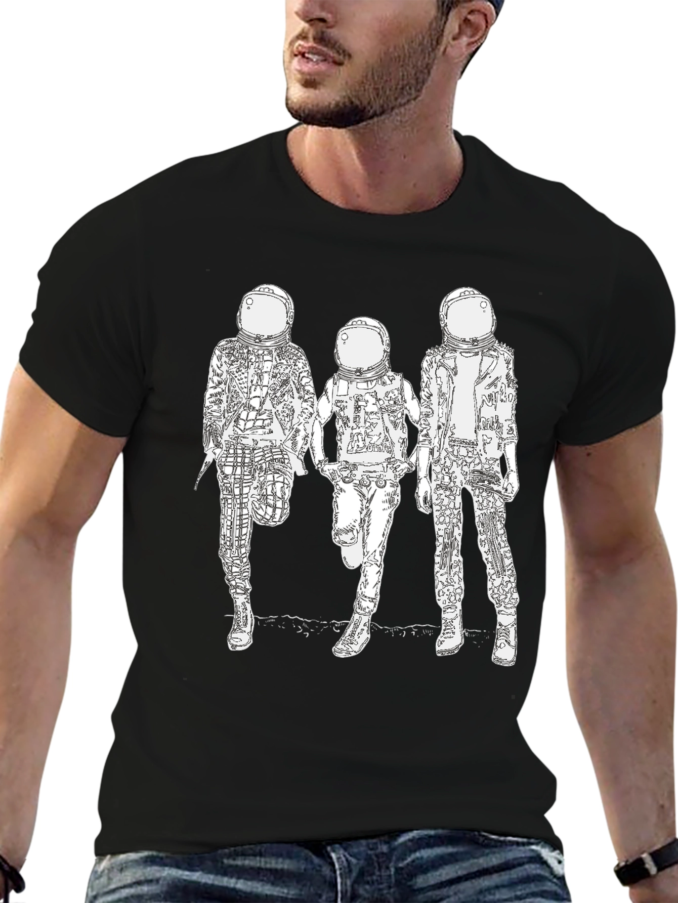 Astronaut Graphic Tee - Black Cotton Blend Casual Wear
