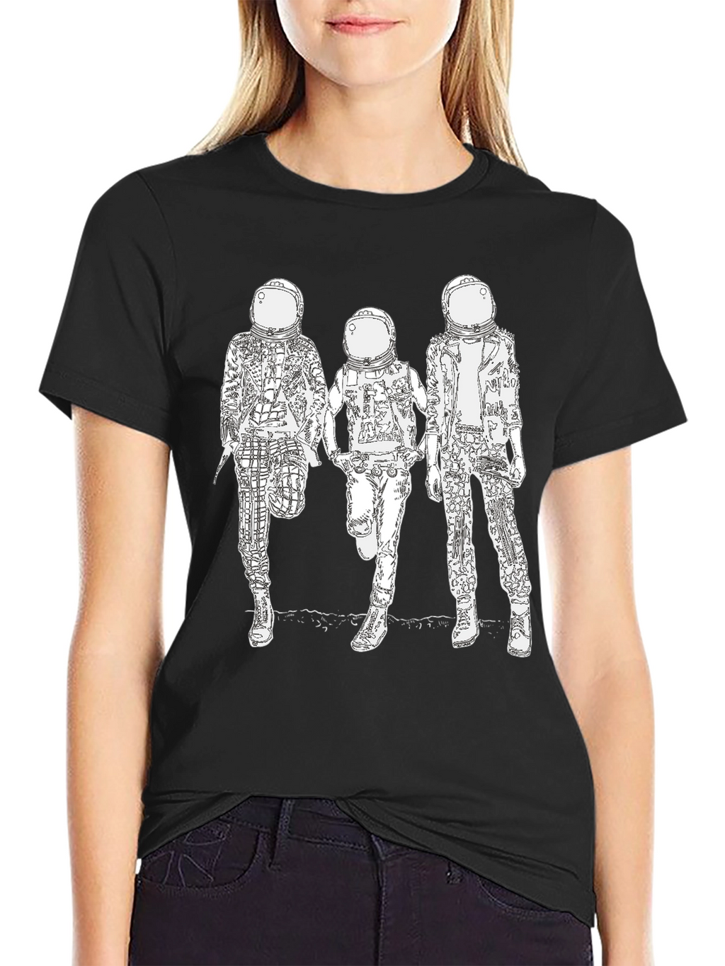 Astronaut Graphic Tee - Black Cotton Blend Casual Wear