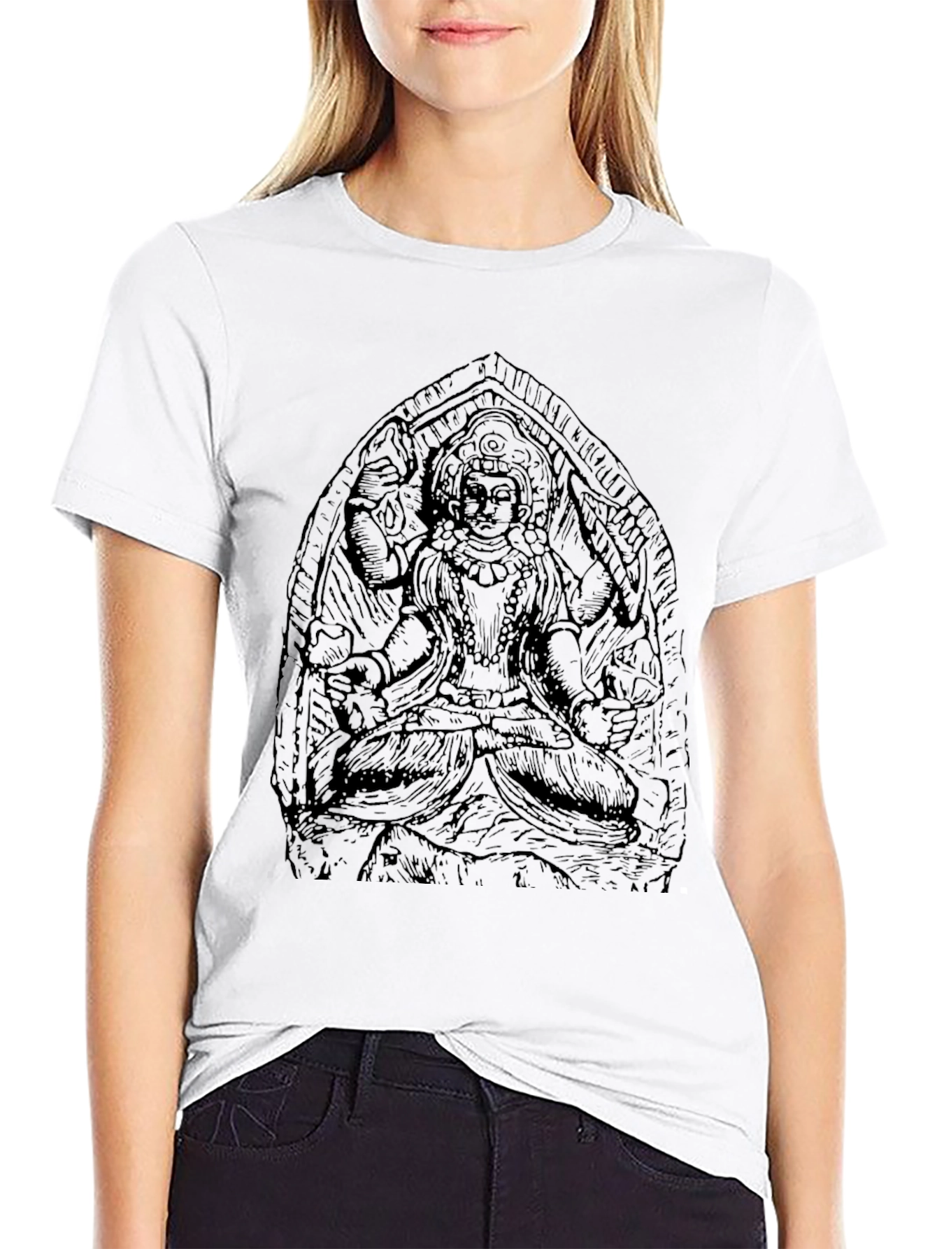 Black Graphic Tee with Indian Deity Art