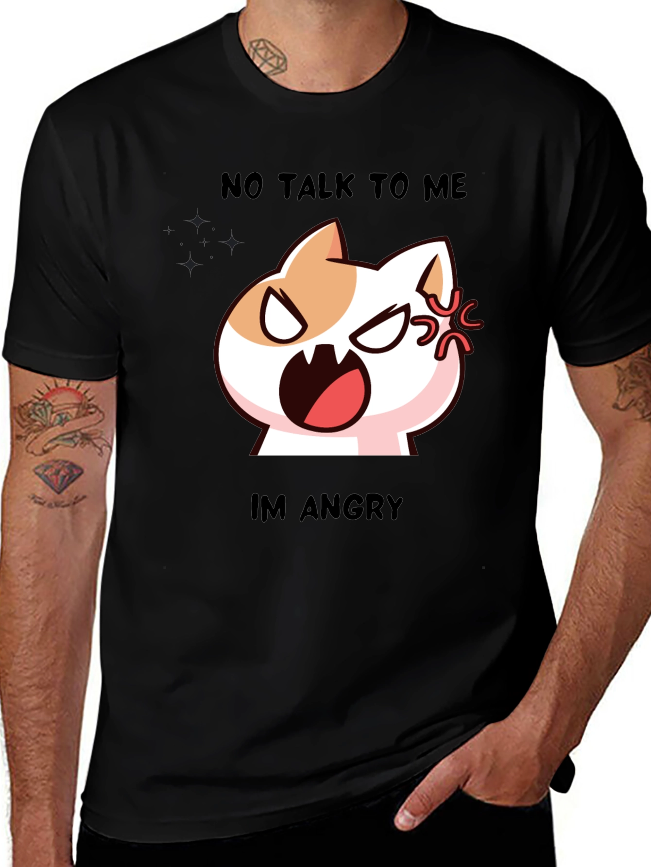 Angry Cat Graphic Tee - No Talk To Me Black T-Shirt
