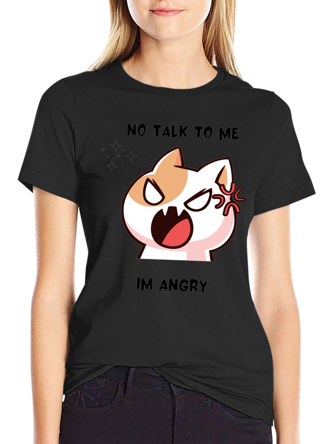 Angry Cat Graphic Tee - No Talk To Me Black T-Shirt