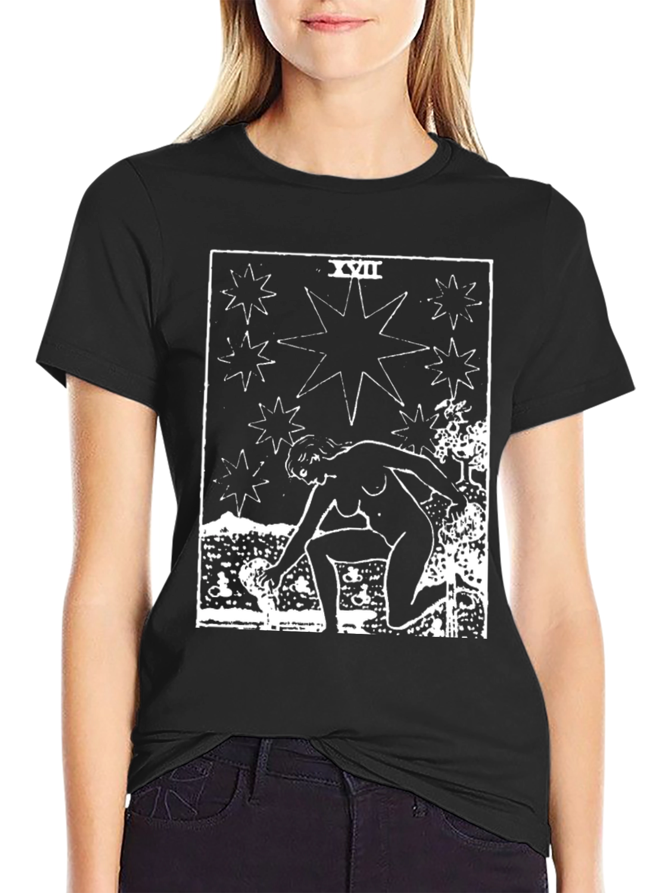 Star Tarot Card Graphic Tee - Unisex Black T-Shirt