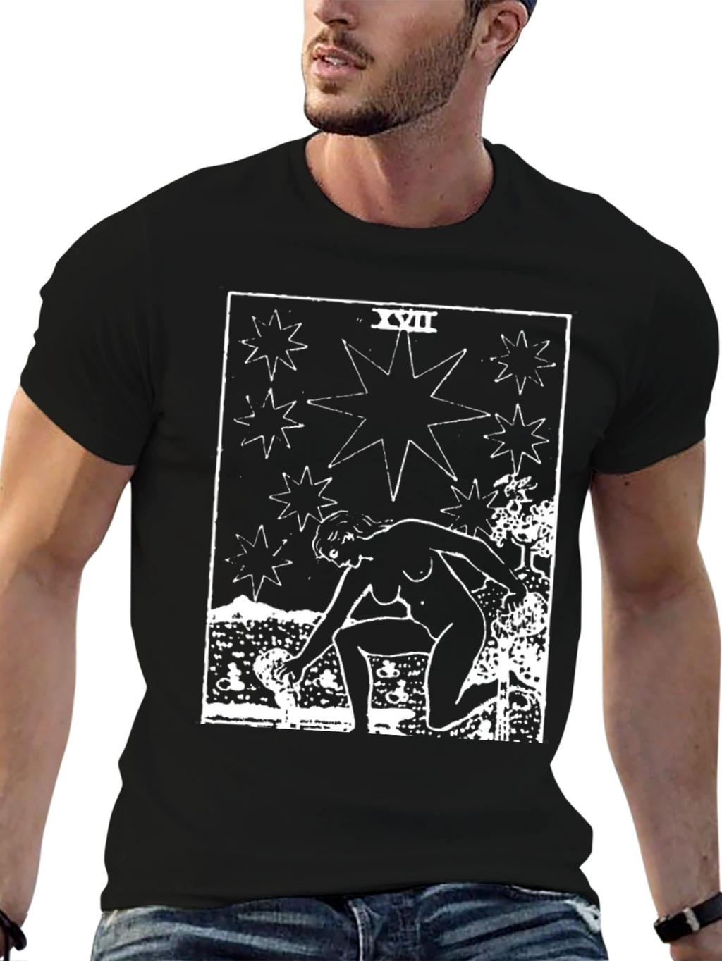 Star Tarot Card Graphic Tee - Unisex Black T-Shirt