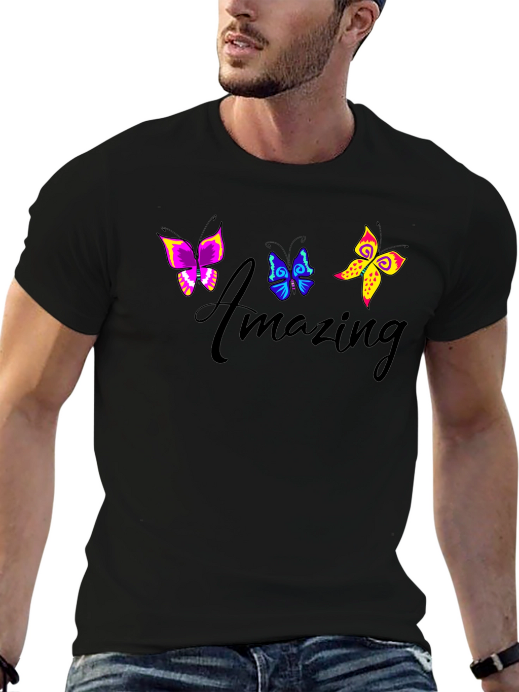 Amazing Butterfly Graphic Black T-Shirt