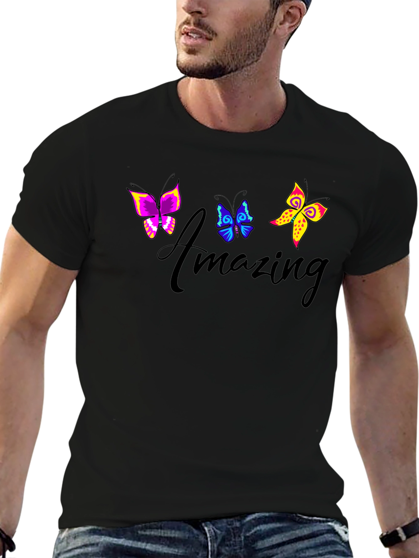 Amazing Butterfly Graphic Black T-Shirt