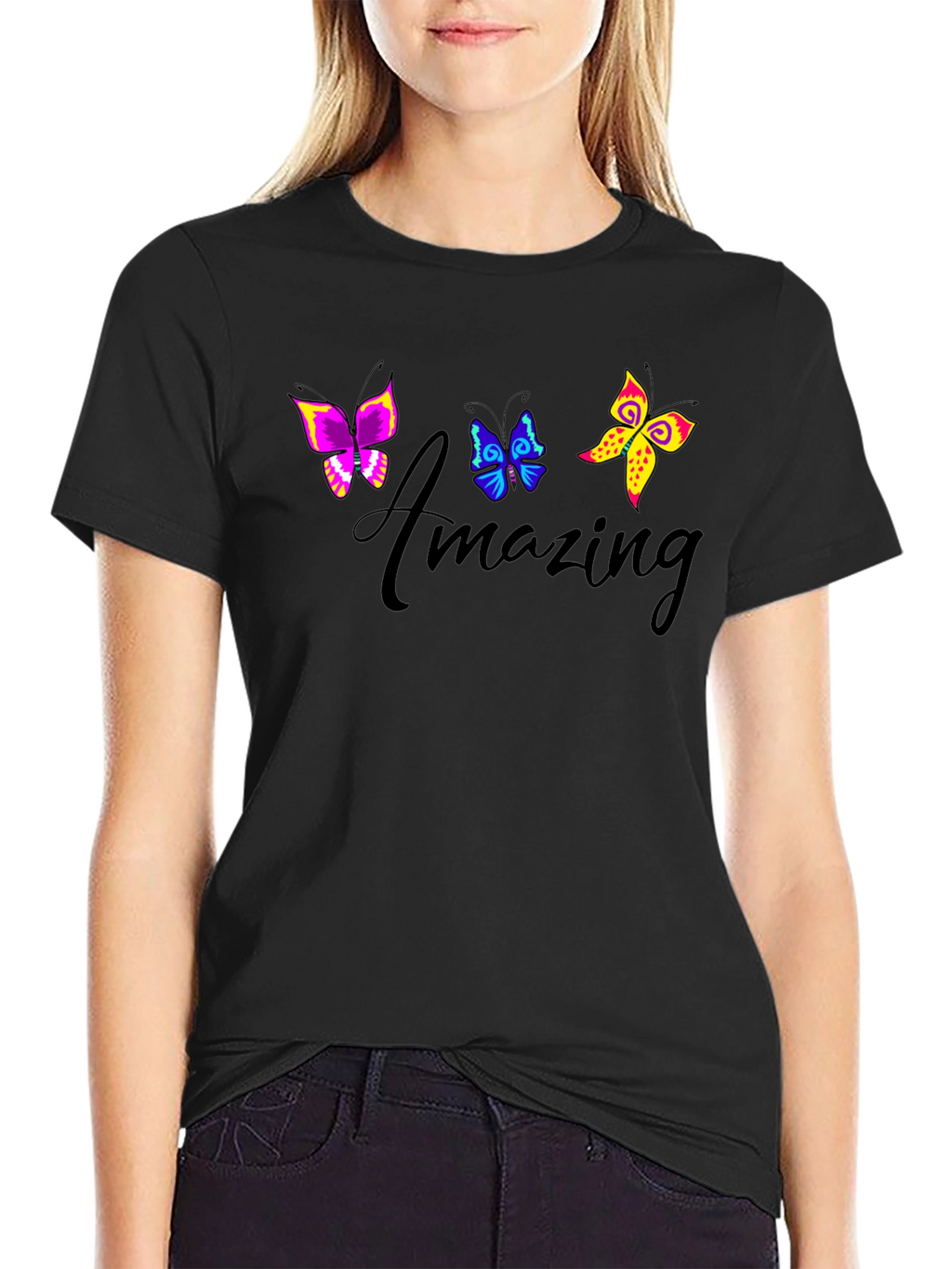 Amazing Butterfly Graphic Black T-Shirt