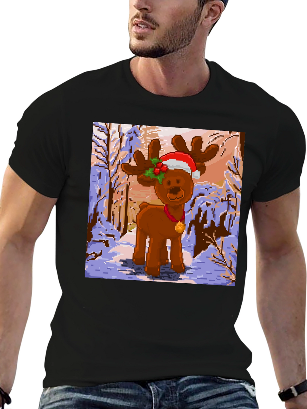 Pixel Reindeer Christmas Tee