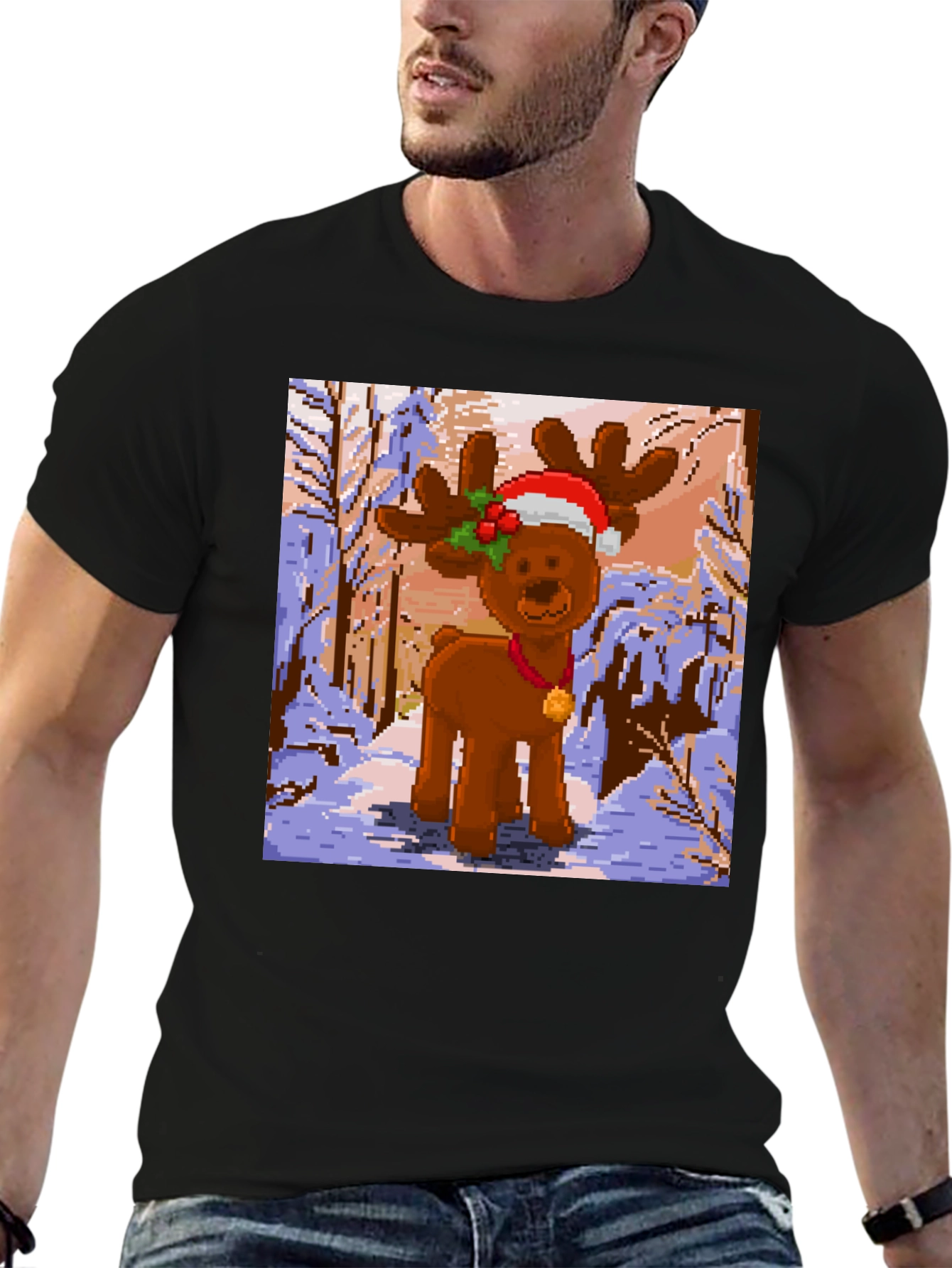 Pixel Reindeer Christmas Tee