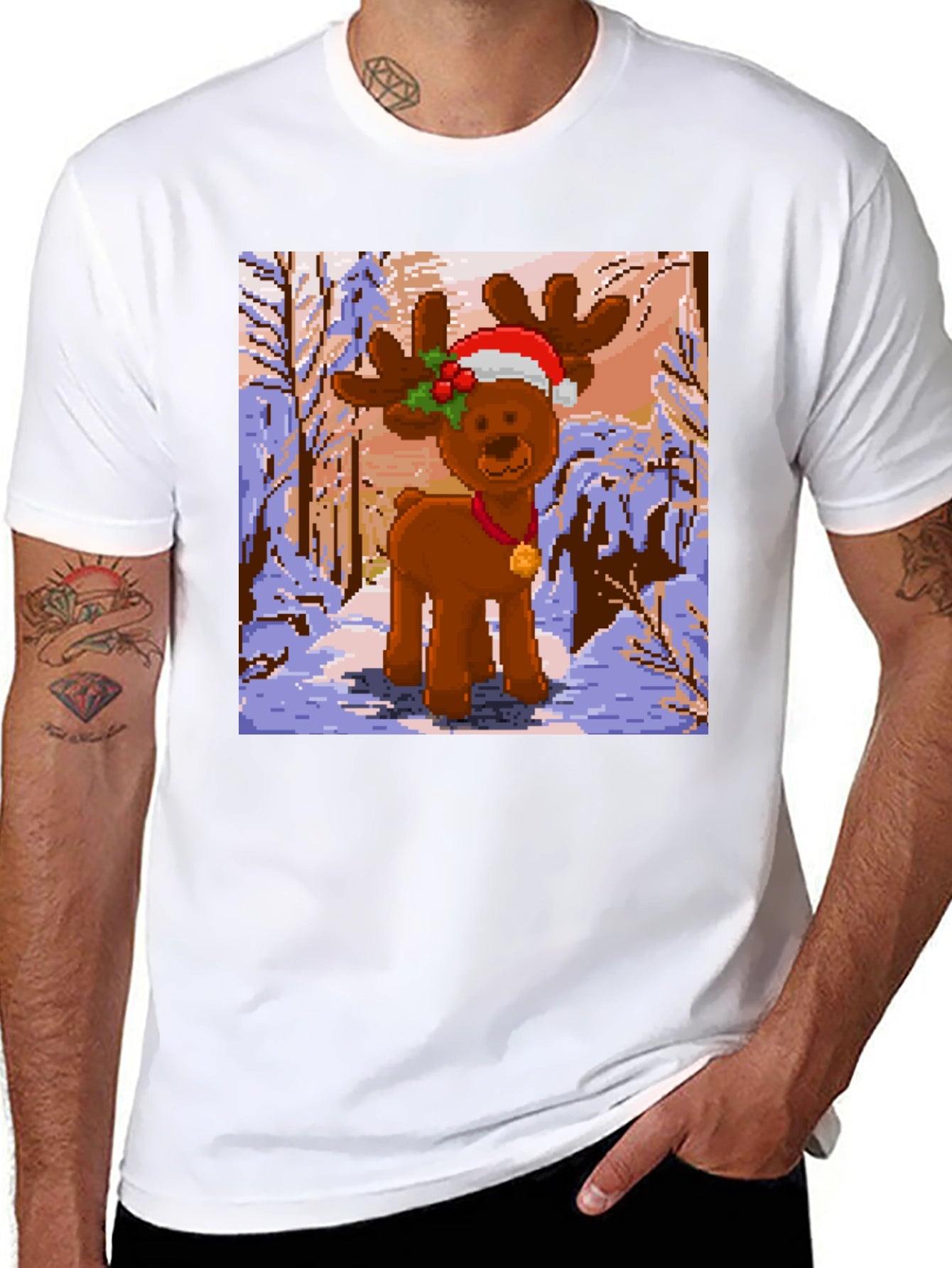 Pixel Reindeer Christmas Tee