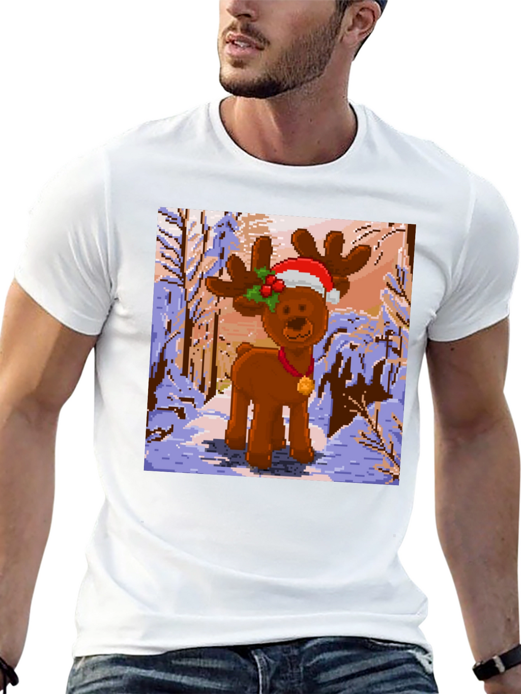 Pixel Reindeer Christmas Tee