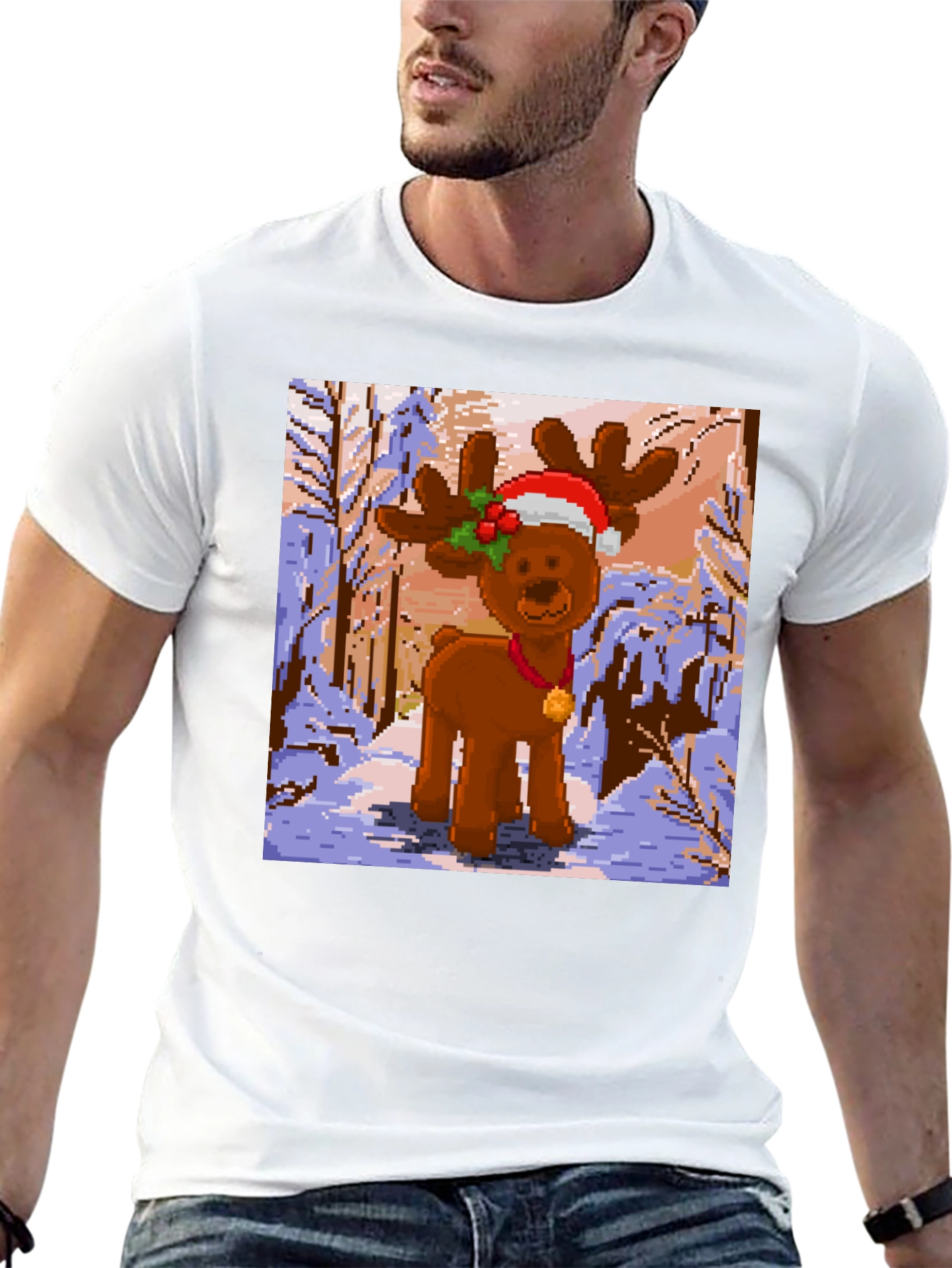 Pixel Reindeer Christmas Tee