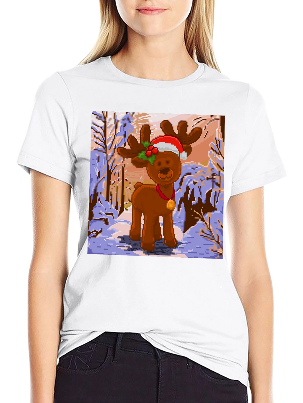 Pixel Reindeer Christmas Tee