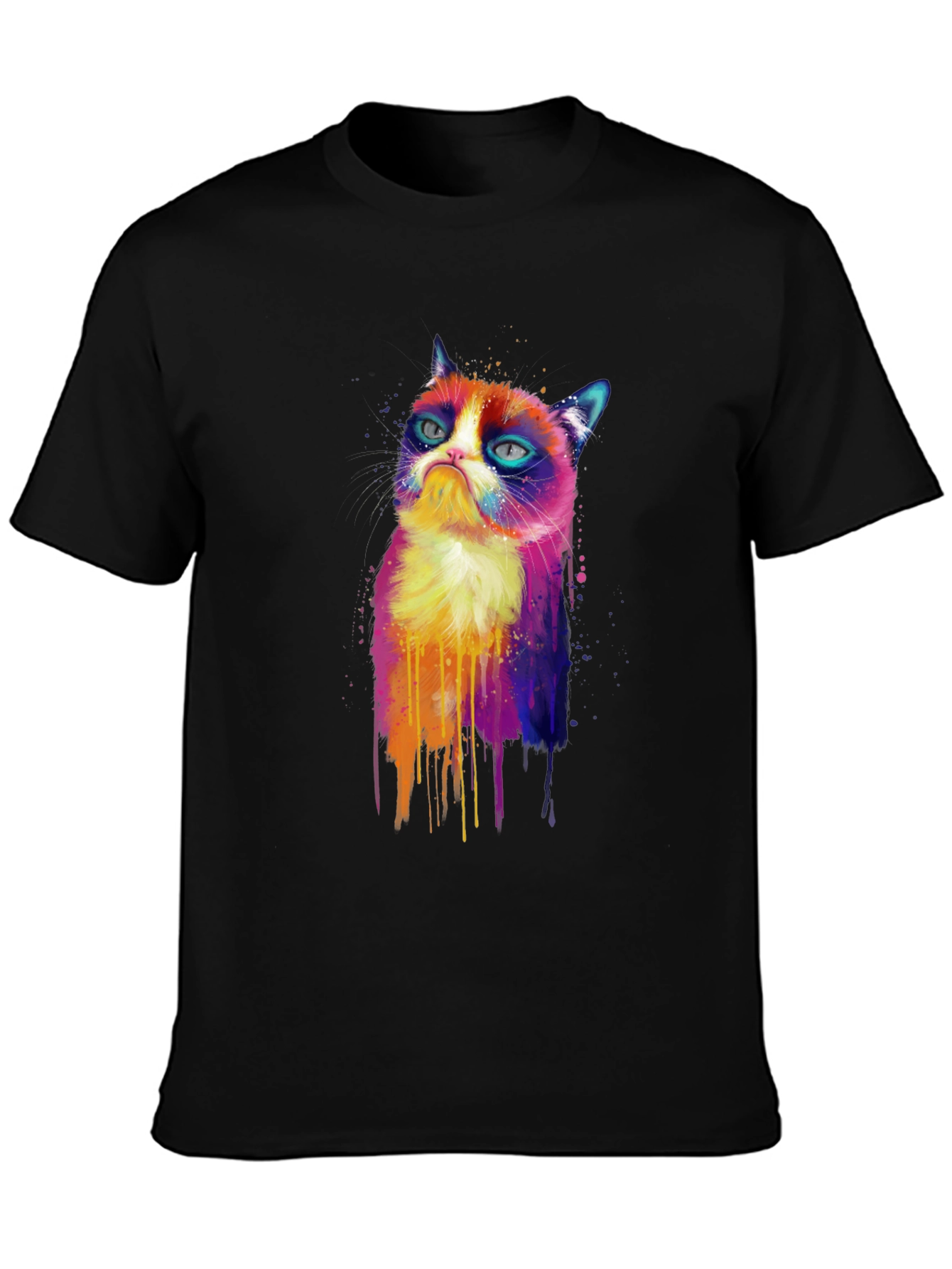 Grumpy Cat Watercolor T-Shirt - Unisex Black Tee