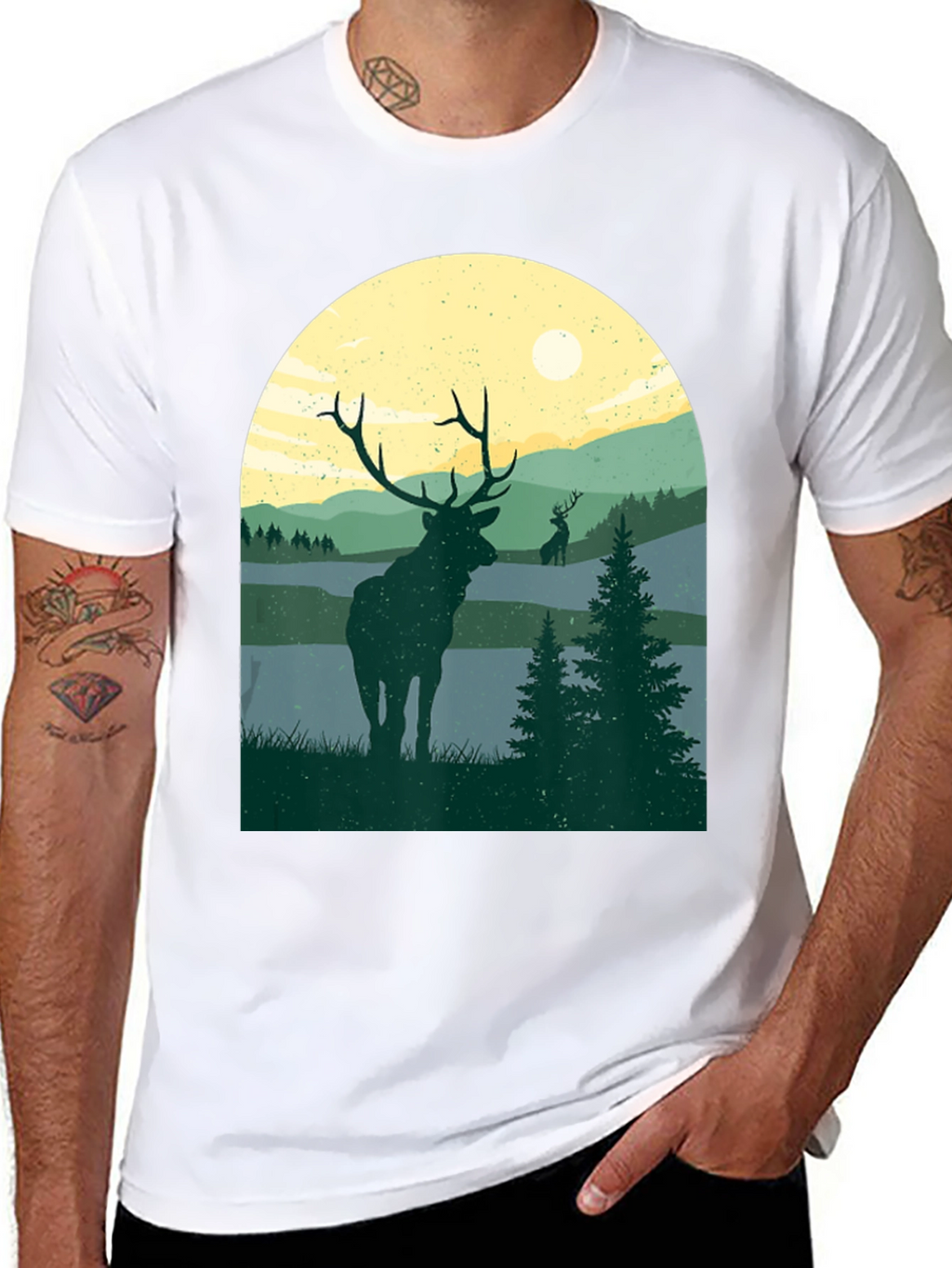 Nature Deer Graphic T-Shirt - Black
