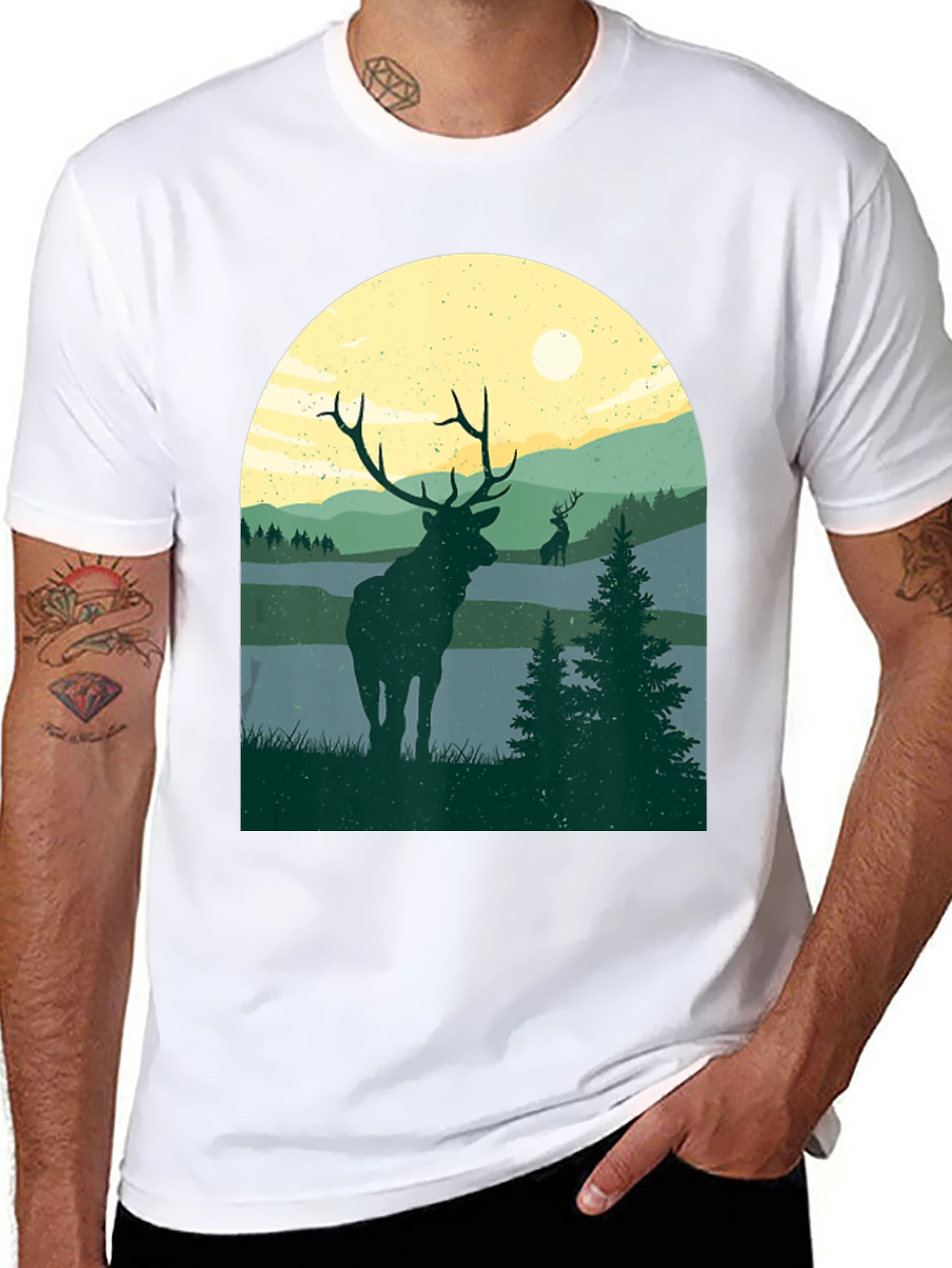 Nature Deer Graphic T-Shirt - Black