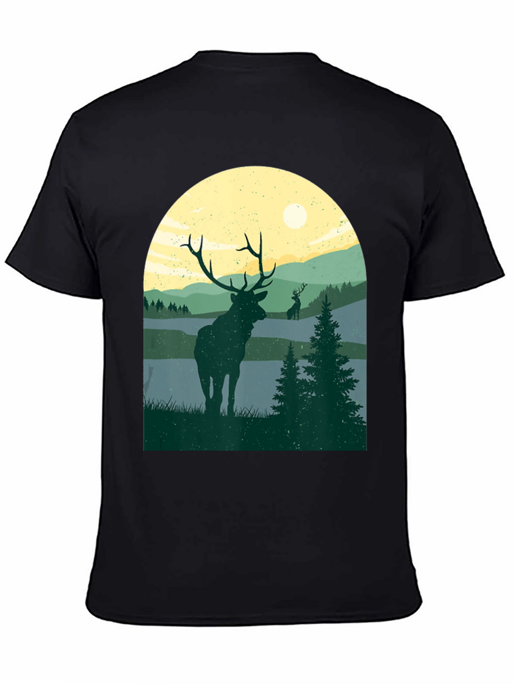 Nature Deer Graphic T-Shirt - Black