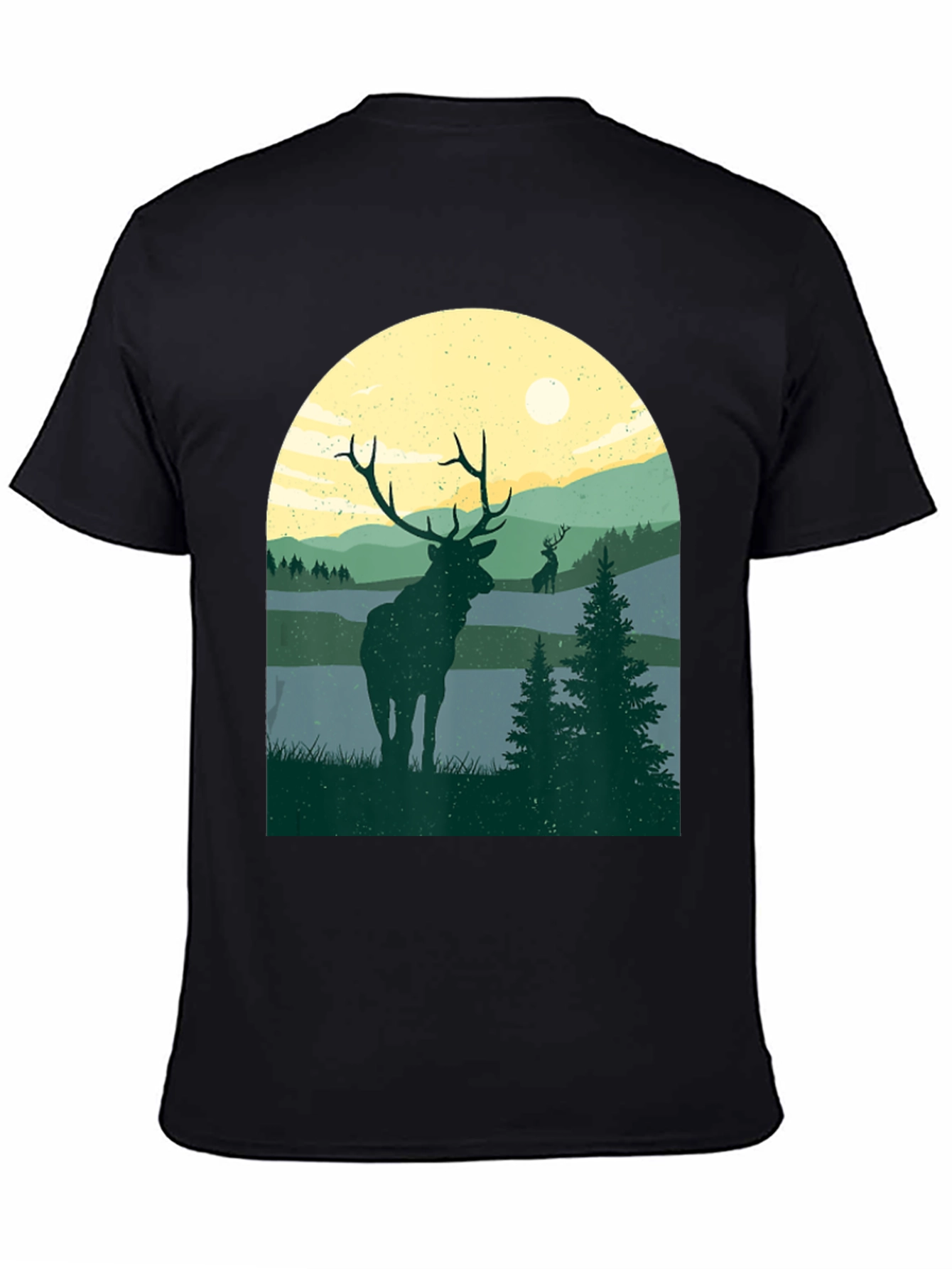 Nature Deer Graphic T-Shirt - Black