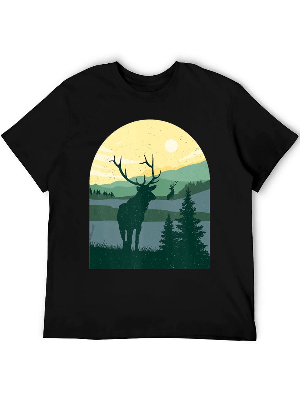Nature Deer Graphic T-Shirt - Black