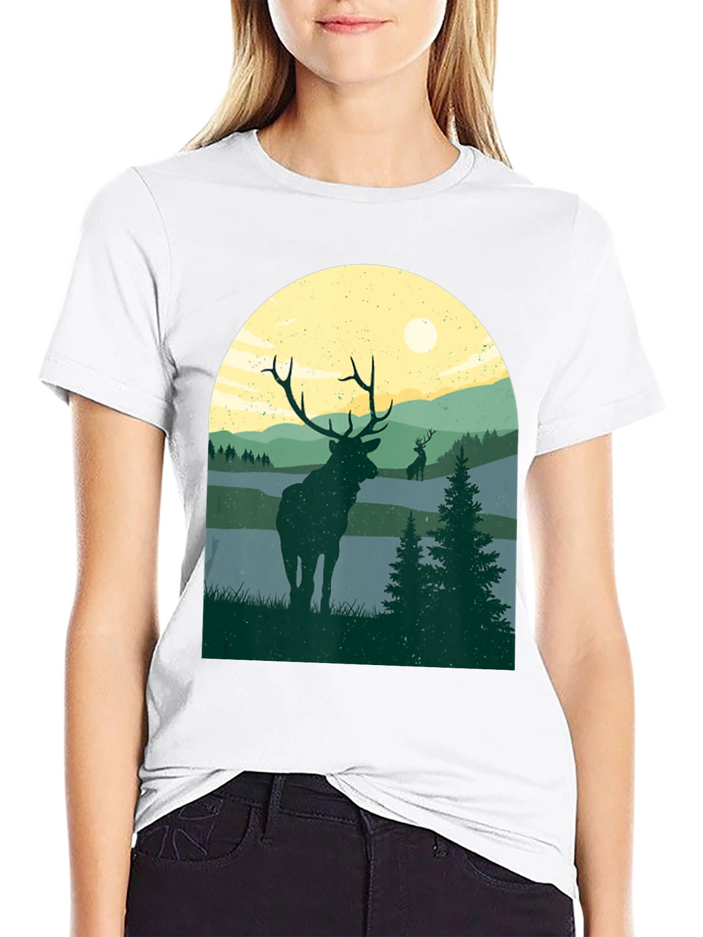 Nature Deer Graphic T-Shirt - Black