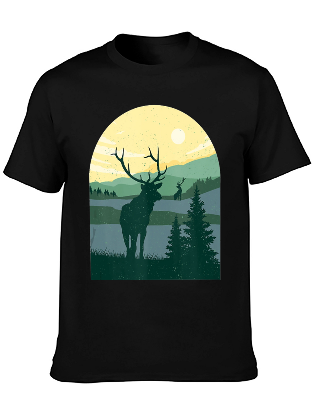 Nature Deer Graphic T-Shirt - Black