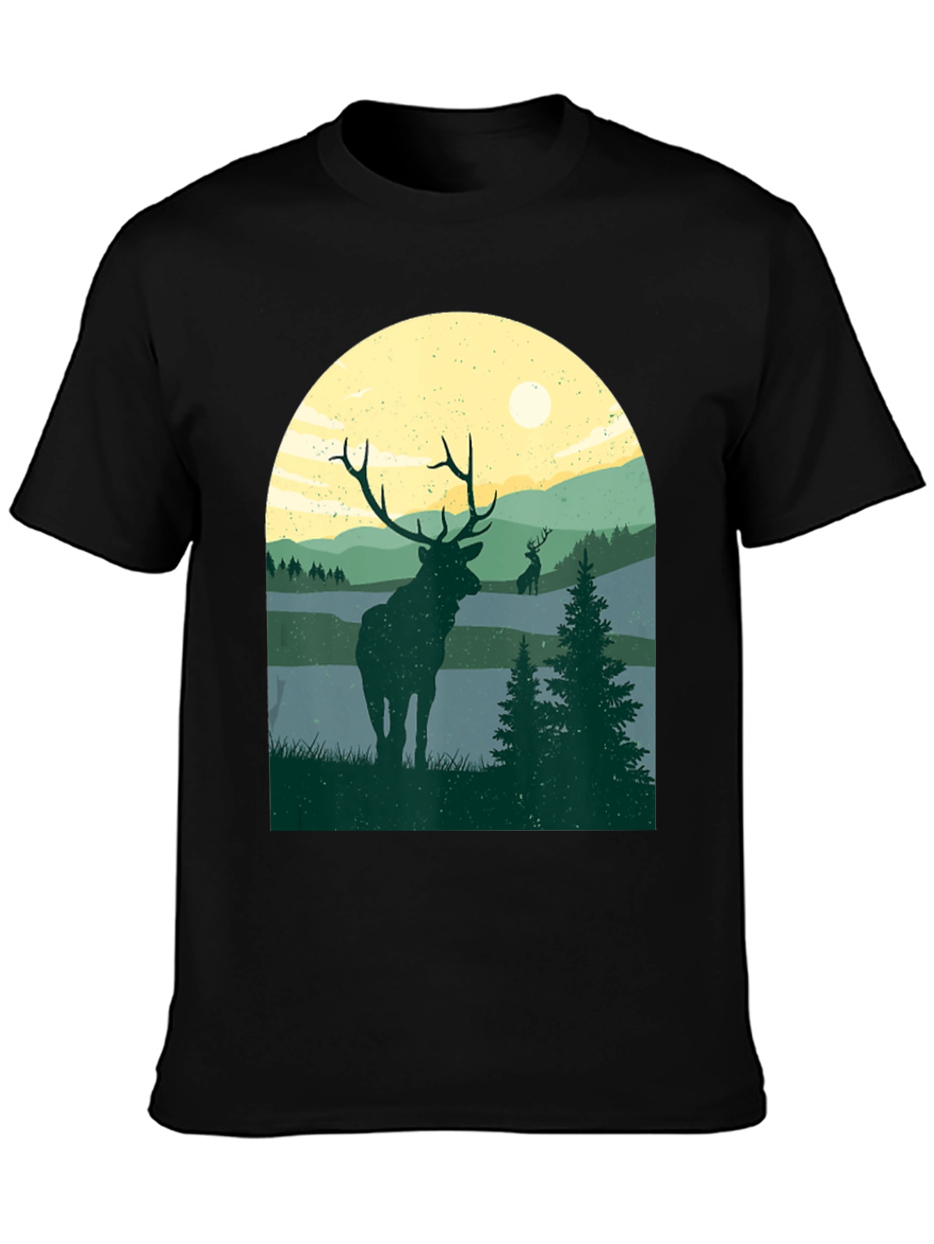 Nature Deer Graphic T-Shirt - Black