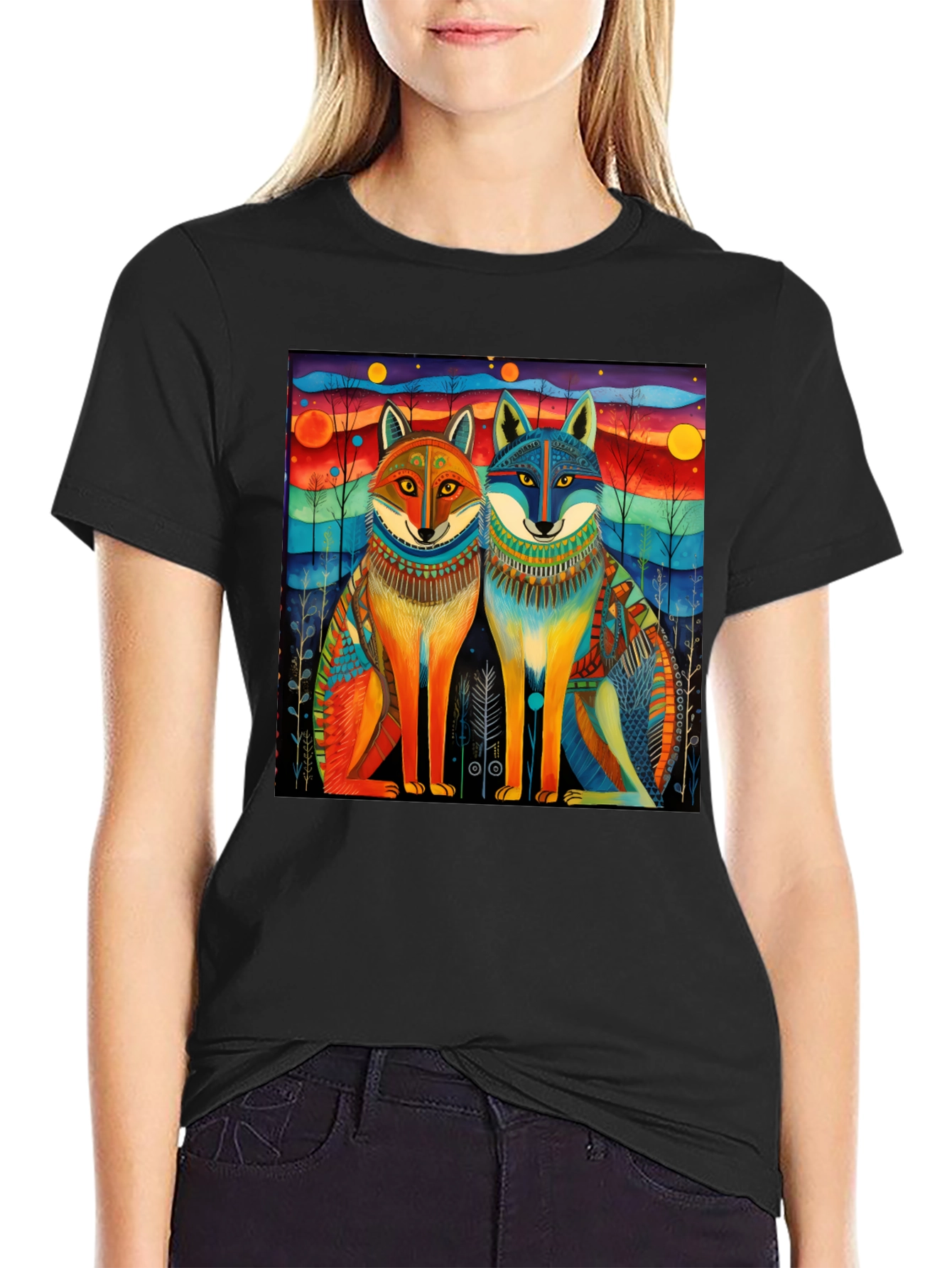 Wolf Art Graphic Tee - Unique Colorful Design