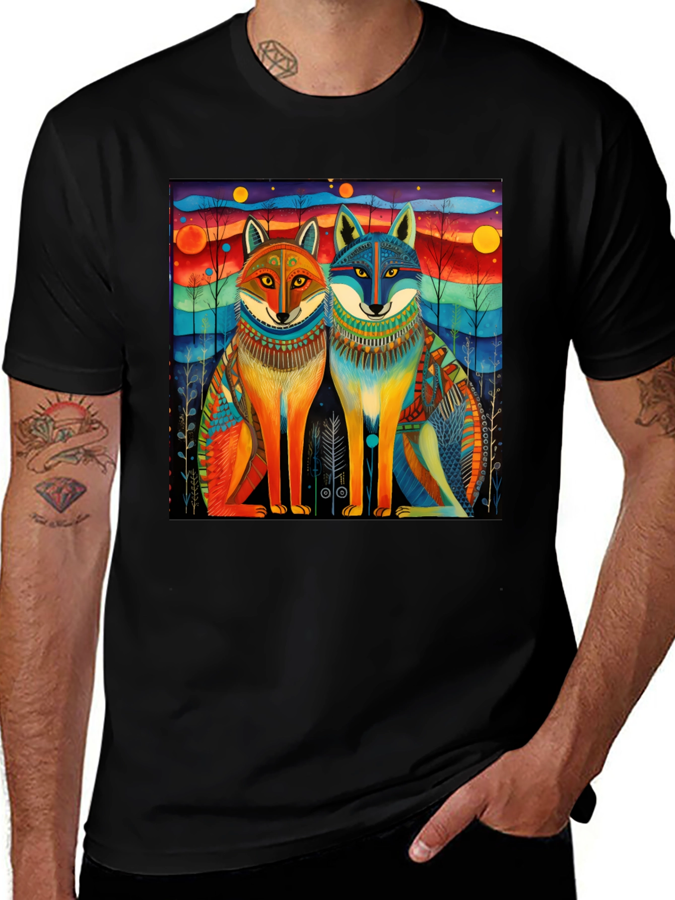 Wolf Art Graphic Tee - Unique Colorful Design