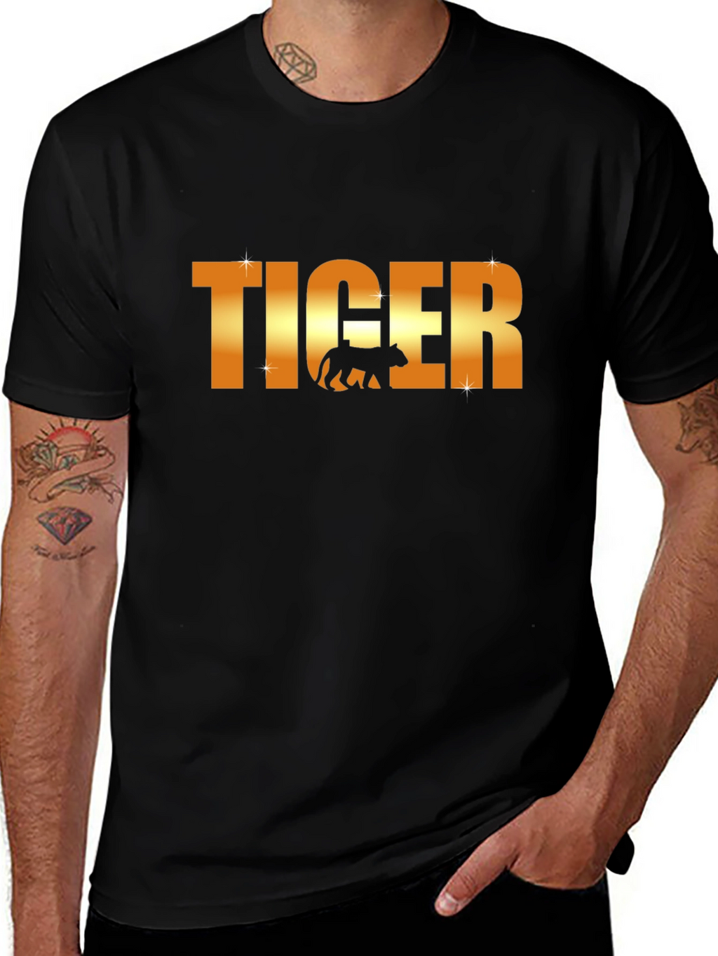 Tiger Graphic T-Shirt - Gold Text Design