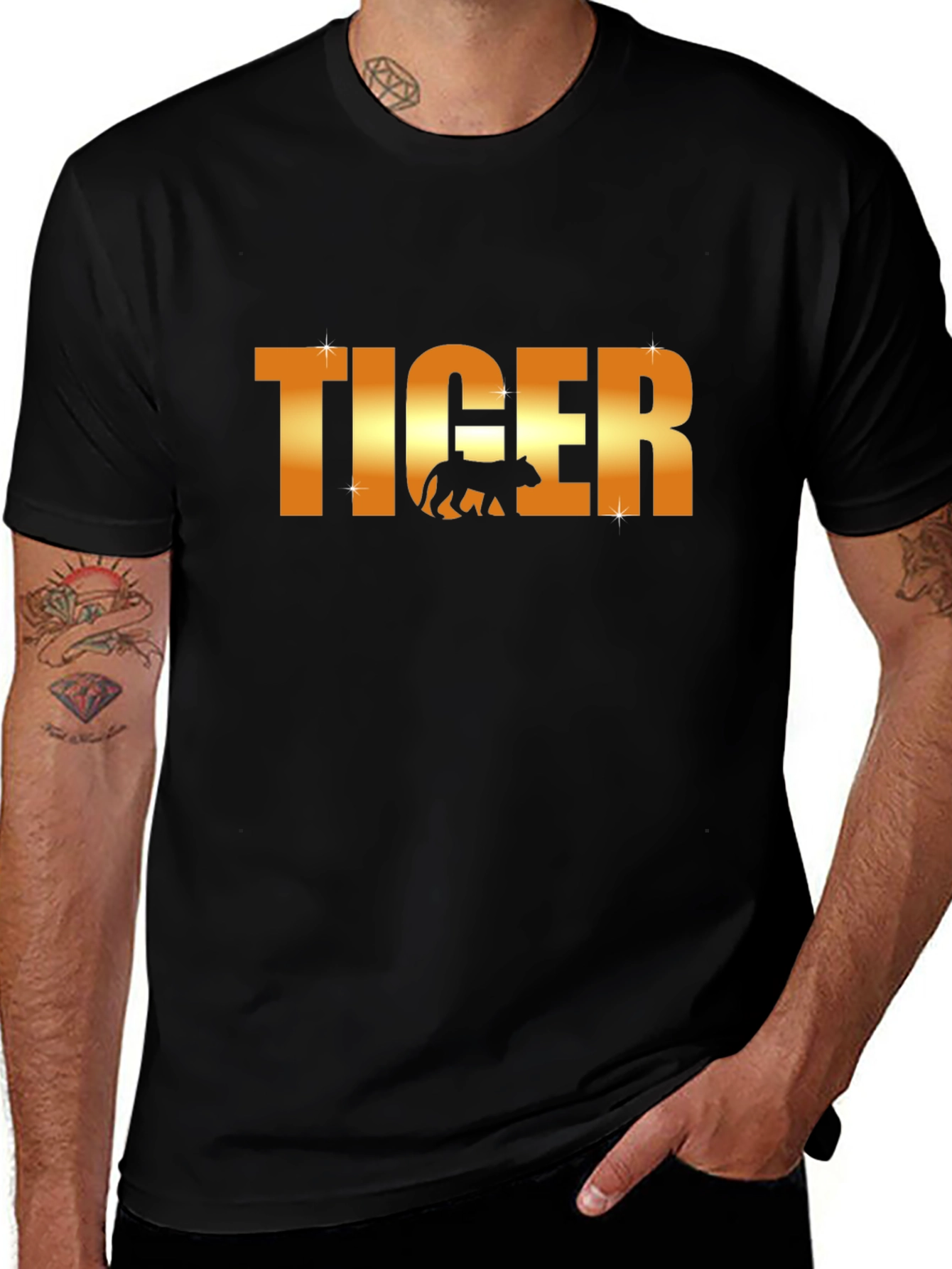 Tiger Graphic T-Shirt - Gold Text Design