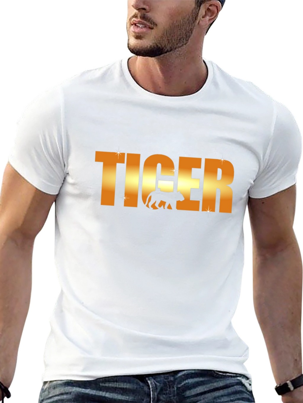 Tiger Graphic T-Shirt - Gold Text Design